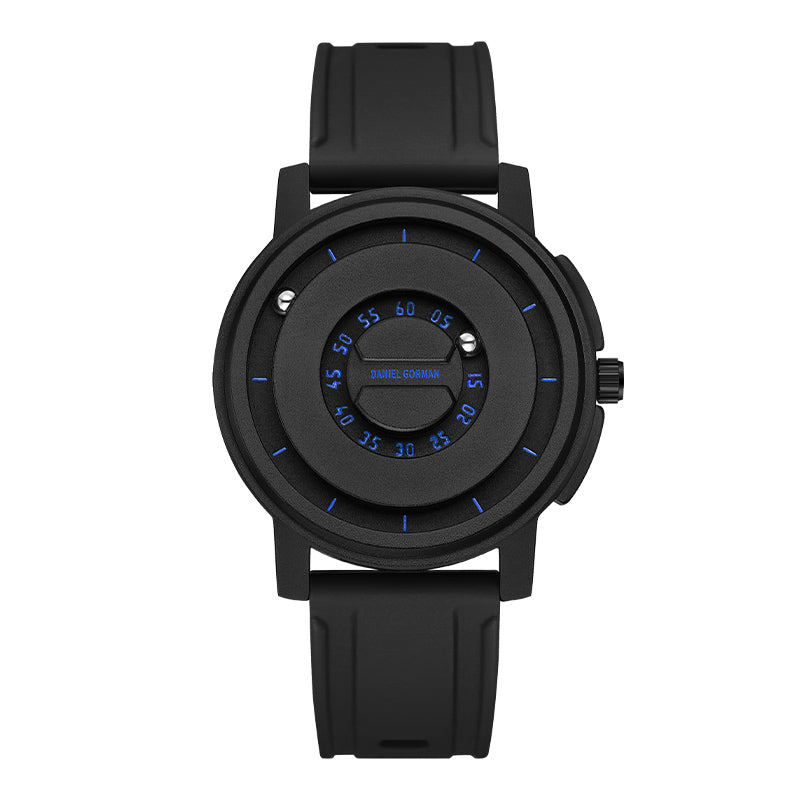 Daniel Gorman Dual Sphere Magnetic Open Dial watch front view featuring a futuristic dual sphere design and open dial structure.