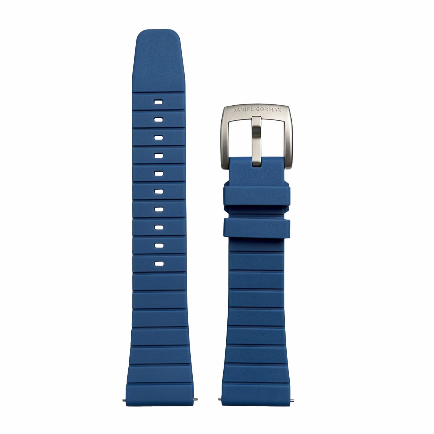 Blue interchangeable watch strap for Daniel Gorman DG0131, showcasing a modular design for easy customization.