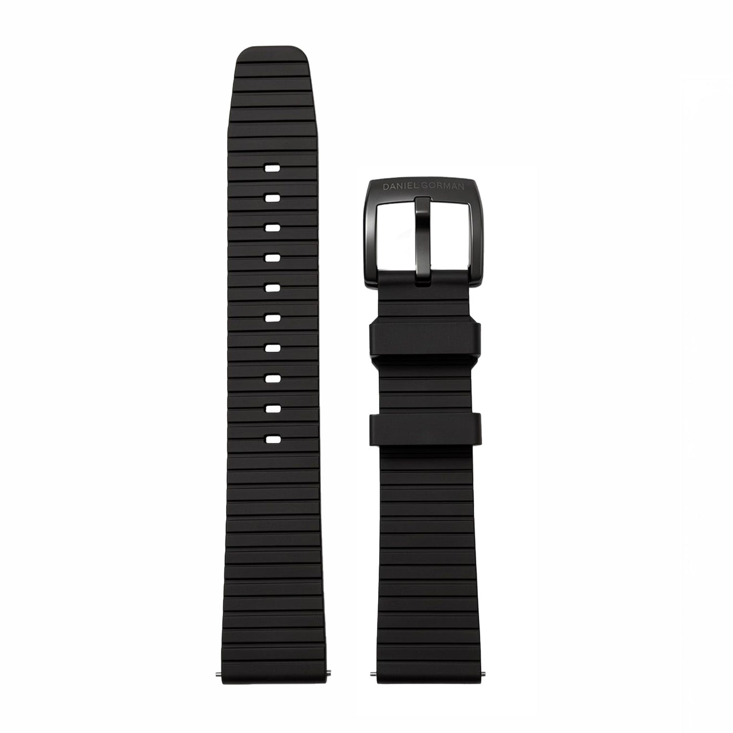 Black interchangeable watch strap for Daniel Gorman DG0132, highlighting customizable design and versatile styling options.