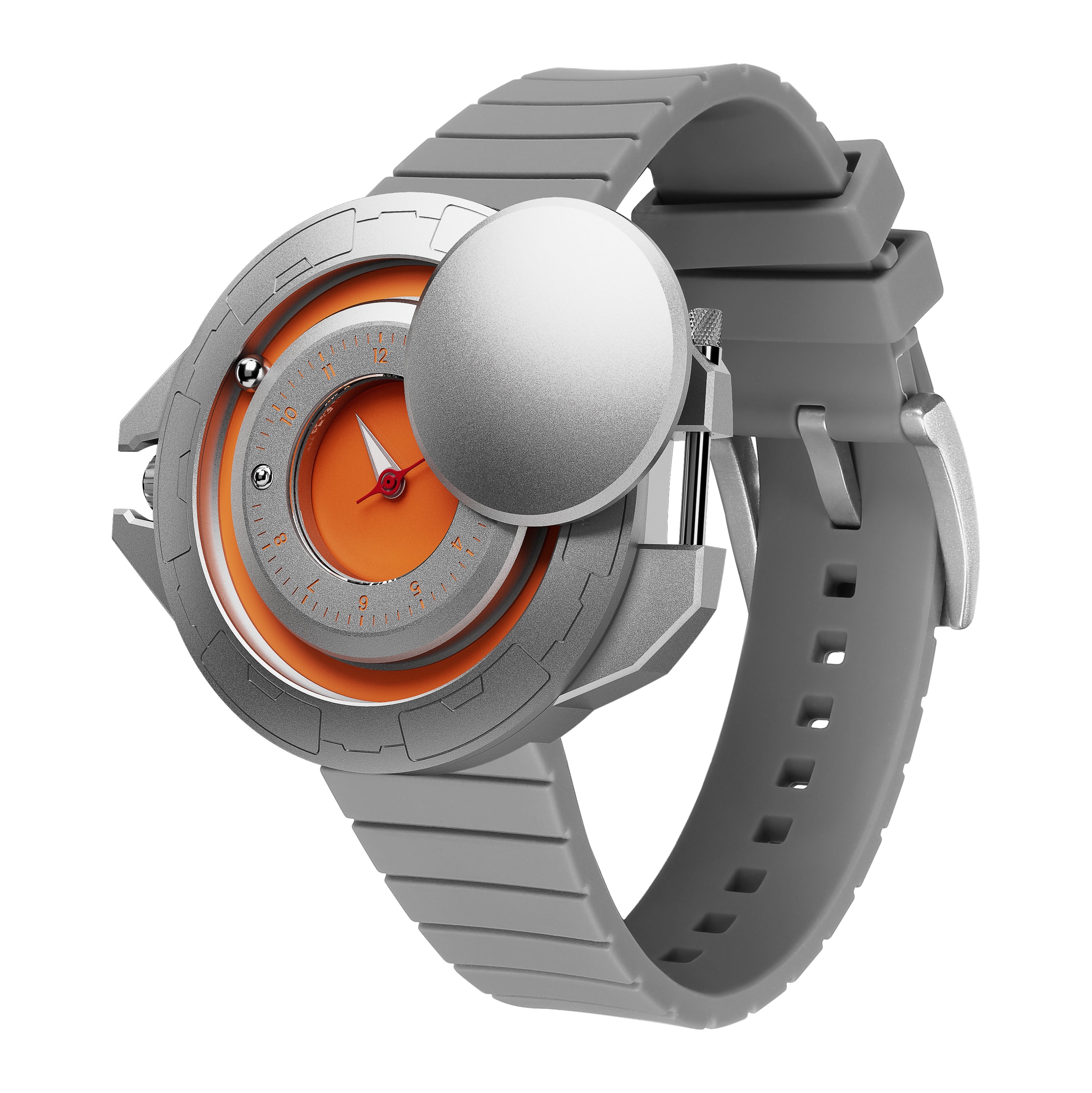 Side profile of Daniel Gorman Explorer Airship watch highlighting its 360° sliding case mechanism and industrial design structure.