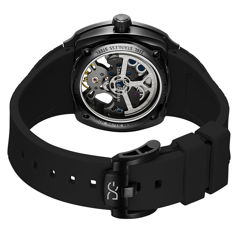 Case back view of Daniel Gorman DG8127.KK mechanical watch showcasing stainless steel construction and precision craftsmanship.