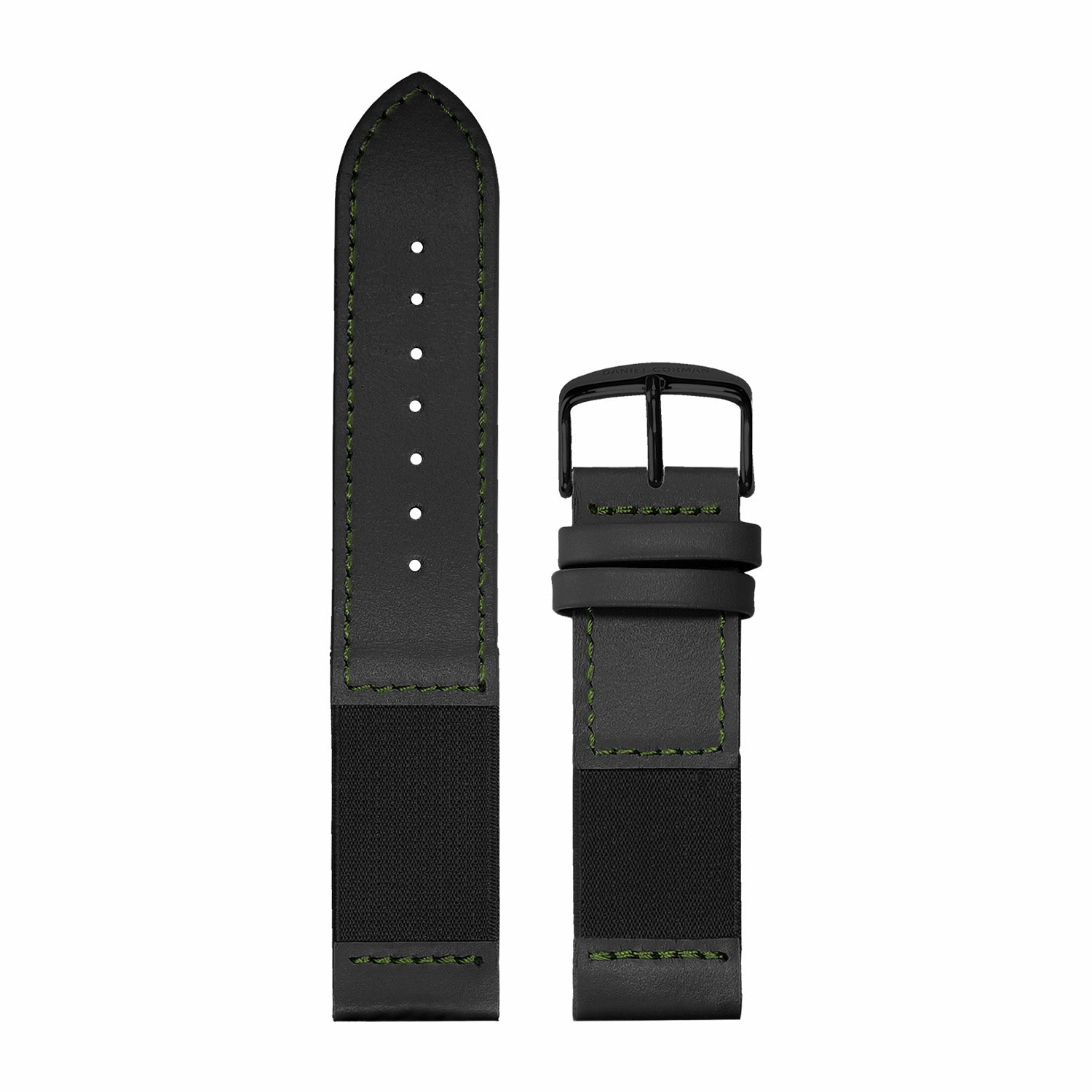 Green stitching interchangeable watch strap for Daniel Gorman DGY000, showcasing a modular design for easy customization.