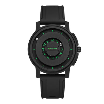 Daniel Gorman Dual Sphere Magnetic Open Dial watch front view featuring a futuristic dual sphere design and open dial structure.
