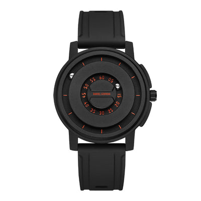 Daniel Gorman Dual Sphere Magnetic Open Dial watch front view featuring a futuristic dual sphere design and open dial structure.