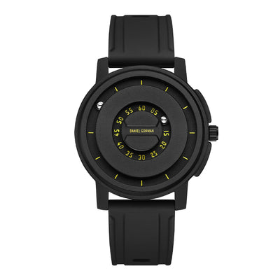 Daniel Gorman Dual Sphere Magnetic Open Dial watch front view featuring a futuristic dual sphere design and open dial structure.