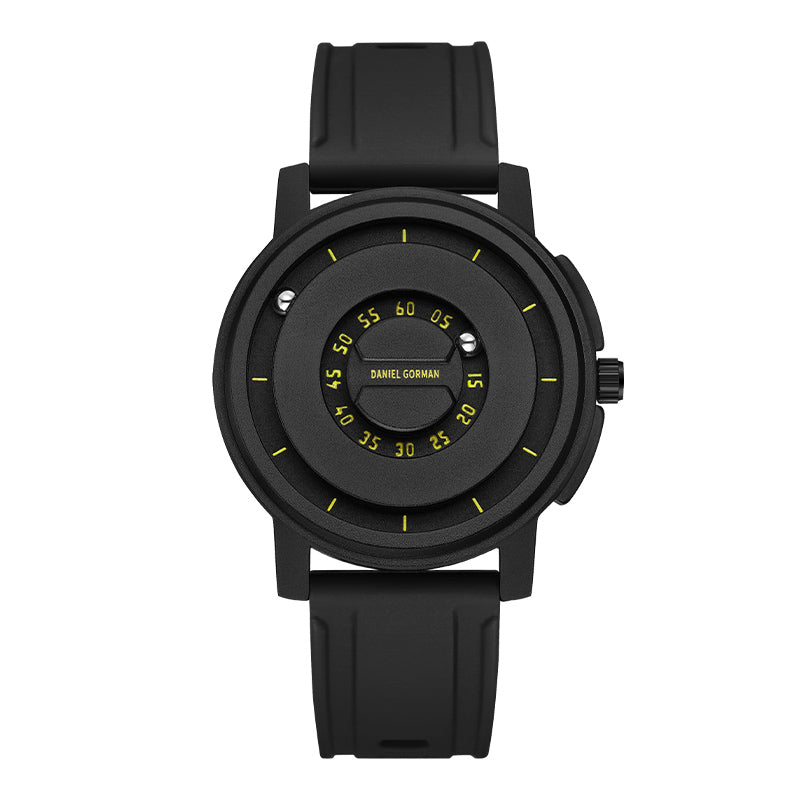 Daniel Gorman Dual Sphere Magnetic Open Dial watch front view featuring a futuristic dual sphere design and open dial structure.