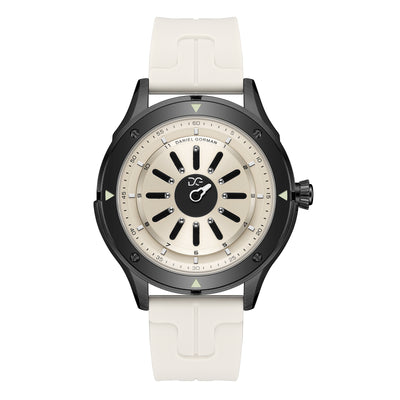 Daniel Gorman radial magnetic steel ball watch front view featuring an innovative time display using a steel ball as the hour indicator.
