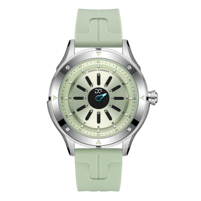 Daniel Gorman radial magnetic steel ball watch front view featuring an innovative time display using a steel ball as the hour indicator.