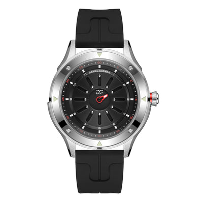 Daniel Gorman radial magnetic steel ball watch front view featuring an innovative time display using a steel ball as the hour indicator.