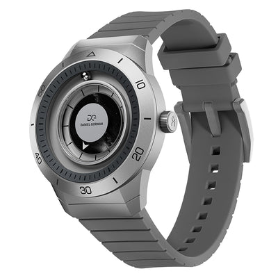 Side profile of Daniel Gorman Galaxy Quartz Gravity watch highlighting modern case design and futuristic industrial aesthetic.