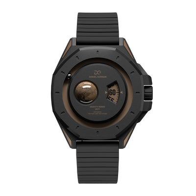 Daniel Gorman Pluto brown retro-futuristic watch front view featuring sci-fi inspired design and precision craftsmanship.