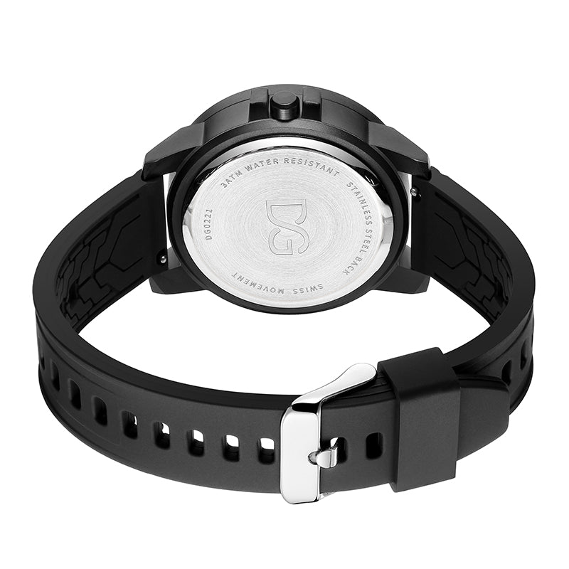 Case back view of Daniel Gorman Dual Sphere watch showcasing precision craftsmanship and construction details.