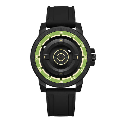 Daniel Gorman Dual Sphere Magnetic Open Dial watch front view featuring a futuristic dual sphere design and open dial structure.