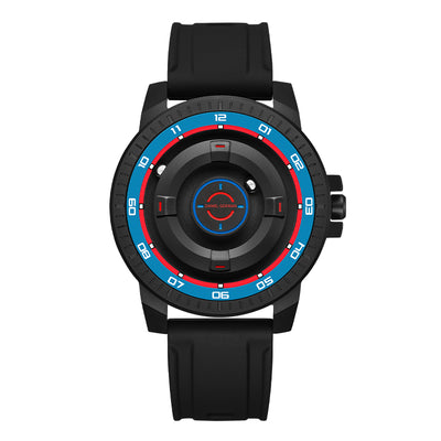 Daniel Gorman Dual Sphere Magnetic Open Dial watch front view featuring a futuristic dual sphere design and open dial structure.