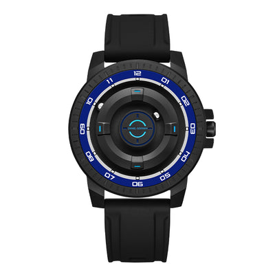 Daniel Gorman Dual Sphere Magnetic Open Dial watch front view featuring a futuristic dual sphere design and open dial structure.
