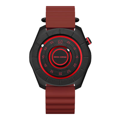Daniel Gorman dual sphere magnetic watch with open dial design, featuring a futuristic aesthetic and available in multiple color variations.