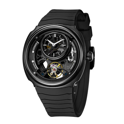 Side profile of Daniel Gorman DG8127.KK mechanical watch highlighting its stainless steel case and bold industrial design.