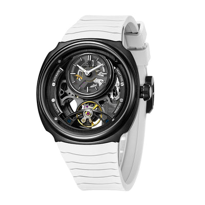 Side profile of Daniel Gorman DG8127.SK mechanical watch highlighting its stainless steel case and bold industrial design.