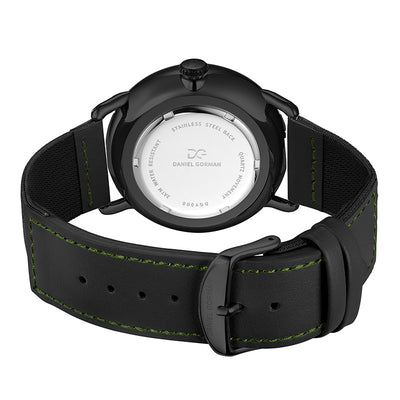Case back view of Daniel Gorman Quartz Gravity watch showcasing precision craftsmanship and construction details.