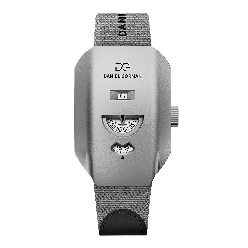 Animated demonstration of the Daniel Gorman Walkie-Talkies mechanical watch showing how its unique time display system works.